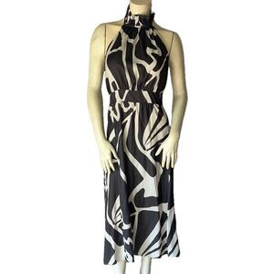Banana Republic Gray/Cream Halter Open Back Dress. Size 4.